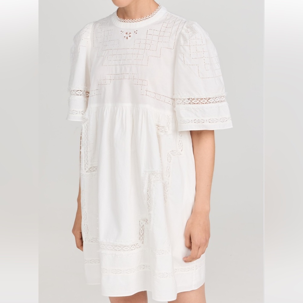 Sea New York White Eyelet Mini Dress Size M Cotton Summer Dress Boho Chic - Picture 4 of 9